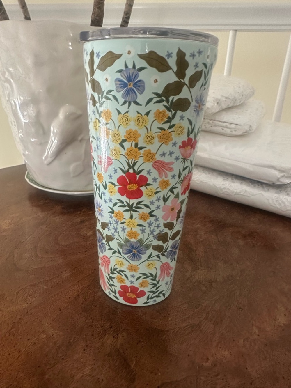 Corkcicle Floral Tumbler in Light Blue with Multi-Color Blooms New with Tag